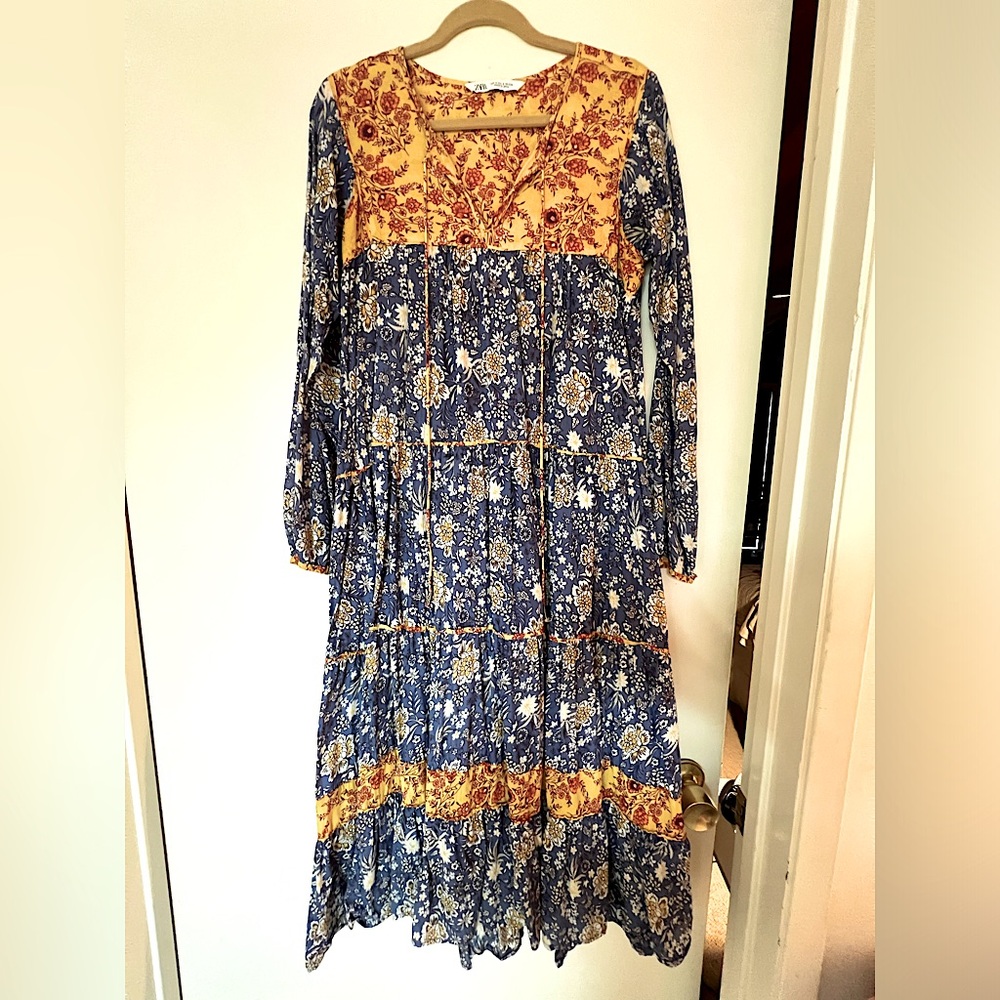 Boho Indian Print ZARA Midi/Maxi Dress Size M